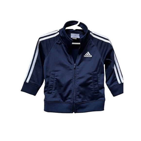 Adidas Zip Up Navy Blue Striped Track Jacket Baby Boys 18 Mths Logo Athletic - Picture 1 of 5